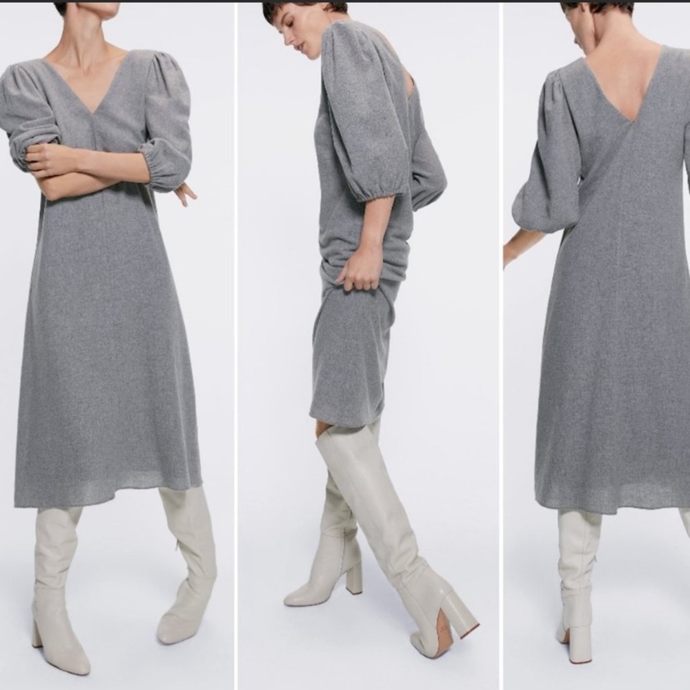 Zara Wool Blend Midi Dress Grey Size: S